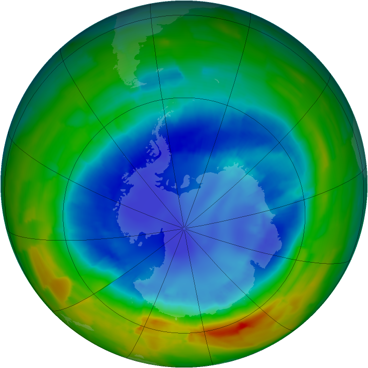 Antarctic ozone map for 30 August 2012